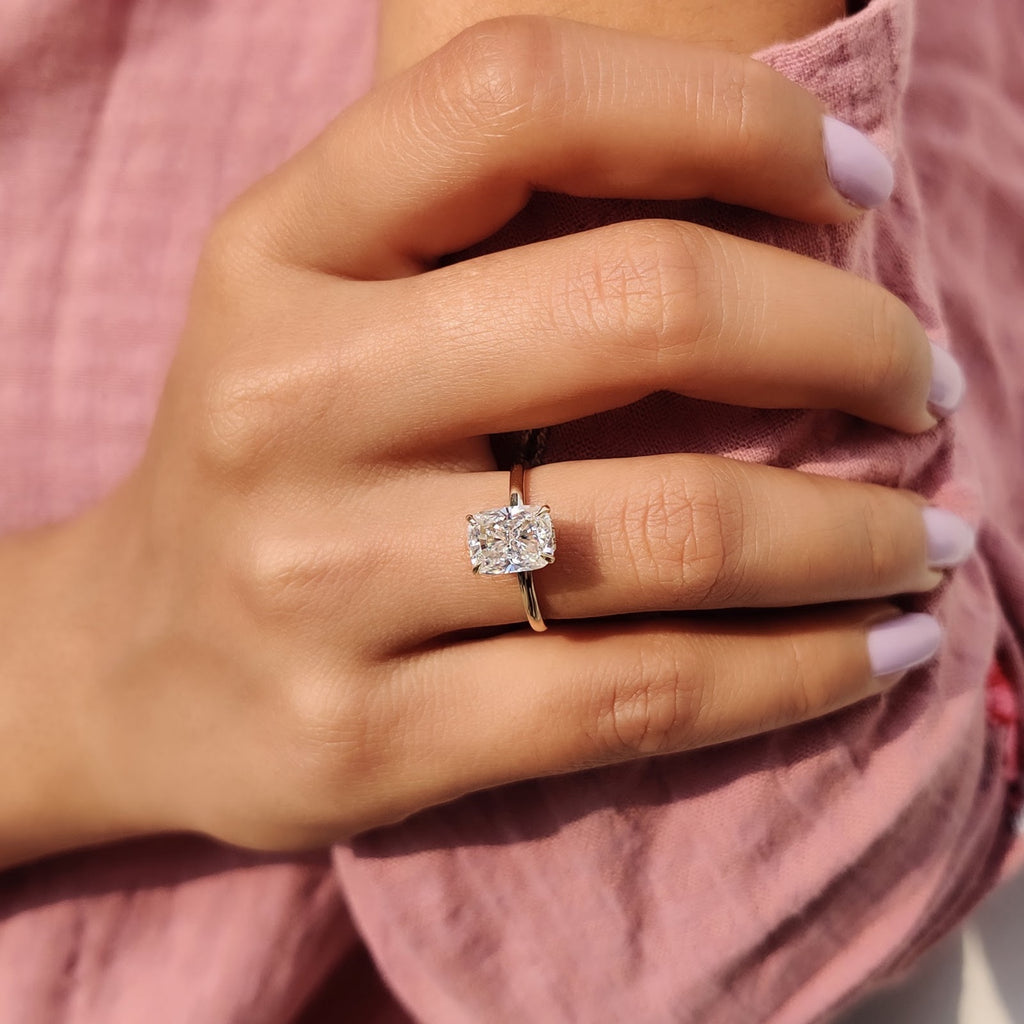 Elongated Cushion Diamond Heirloom Hidden Halo Engagement Ring