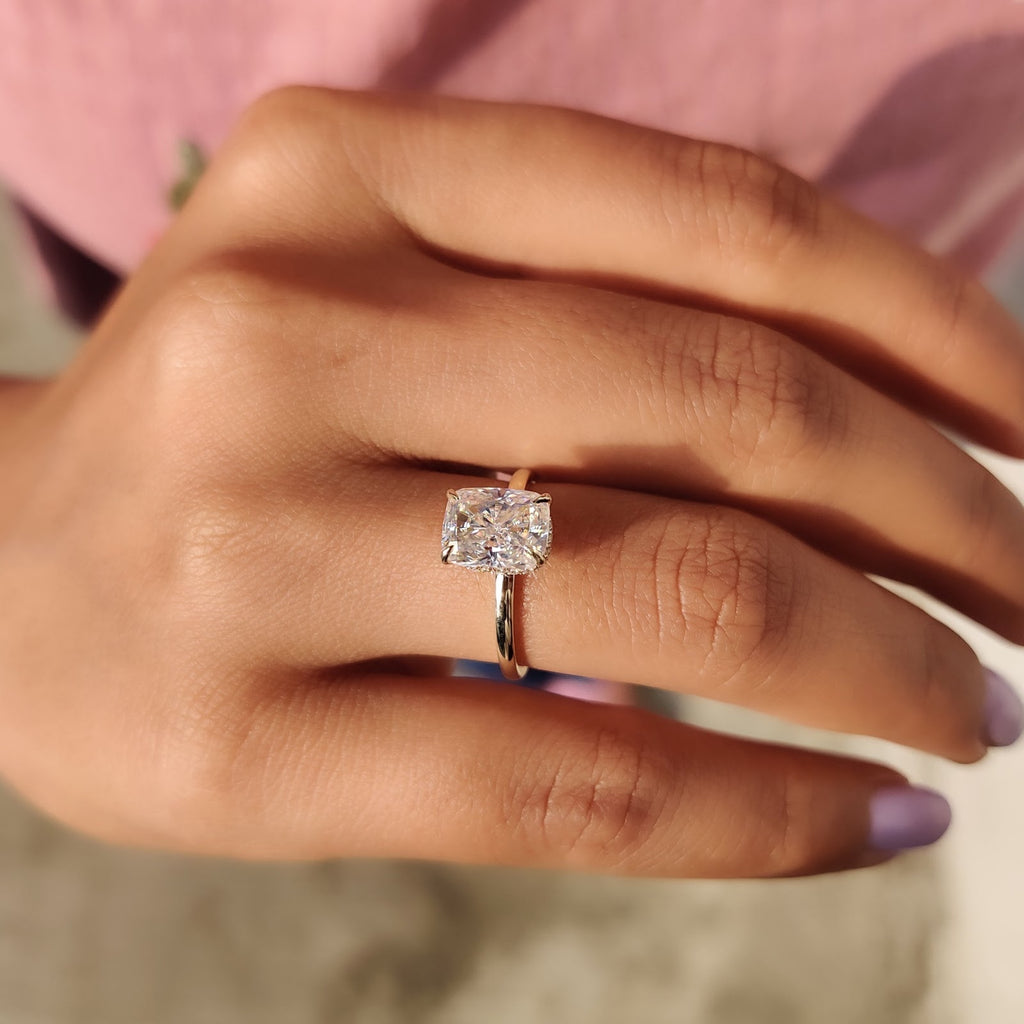 Elongated Cushion Diamond Heirloom Hidden Halo Engagement Ring