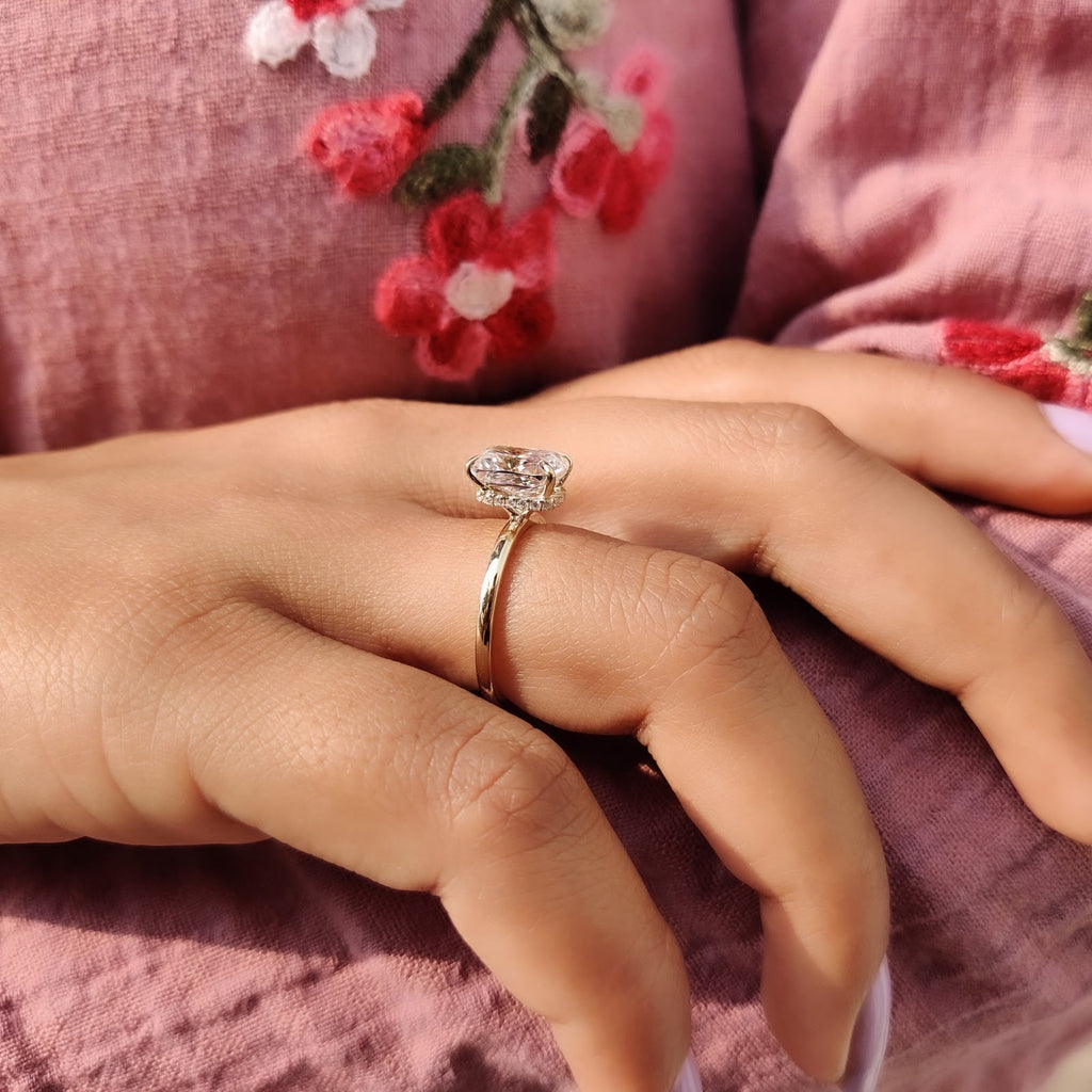 Elongated Cushion Diamond Heirloom Hidden Halo Engagement Ring
