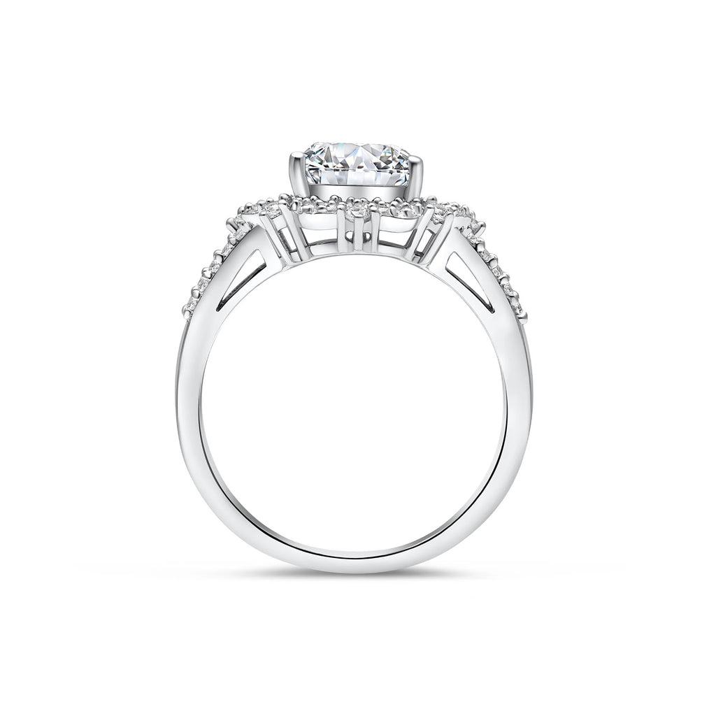 Elongated Cushion Diamond Refined Halo Split Shank Pavé Engagement Ring