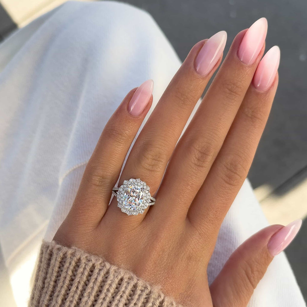 Elongated Cushion Diamond Refined Halo Split Shank Pavé Engagement Ring