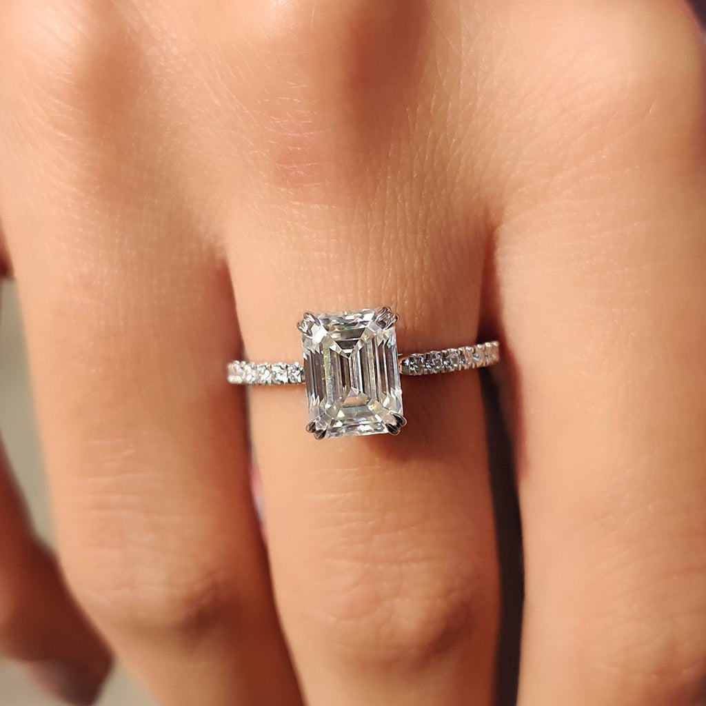 Emerald Diamond Sparkle Hidden Halo Pavé Engagement Ring