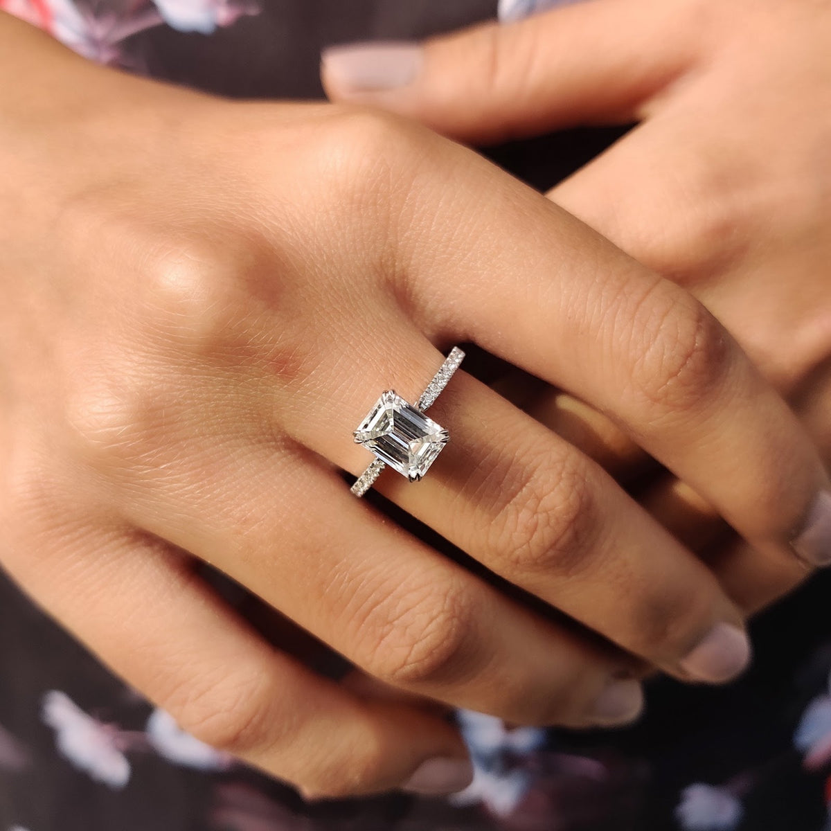 Emerald Diamond Sparkle Hidden Halo Pavé Engagement Ring