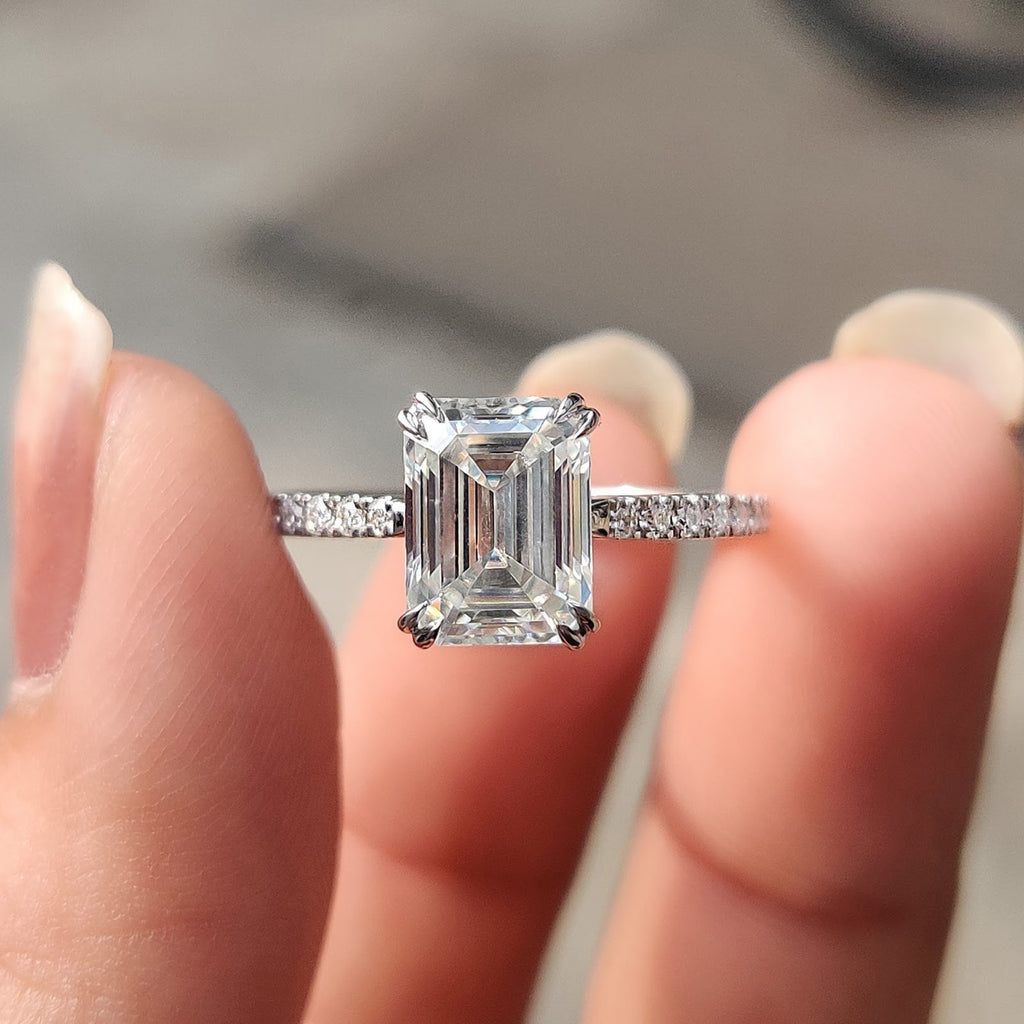 Emerald Diamond Sparkle Hidden Halo Pavé Engagement Ring