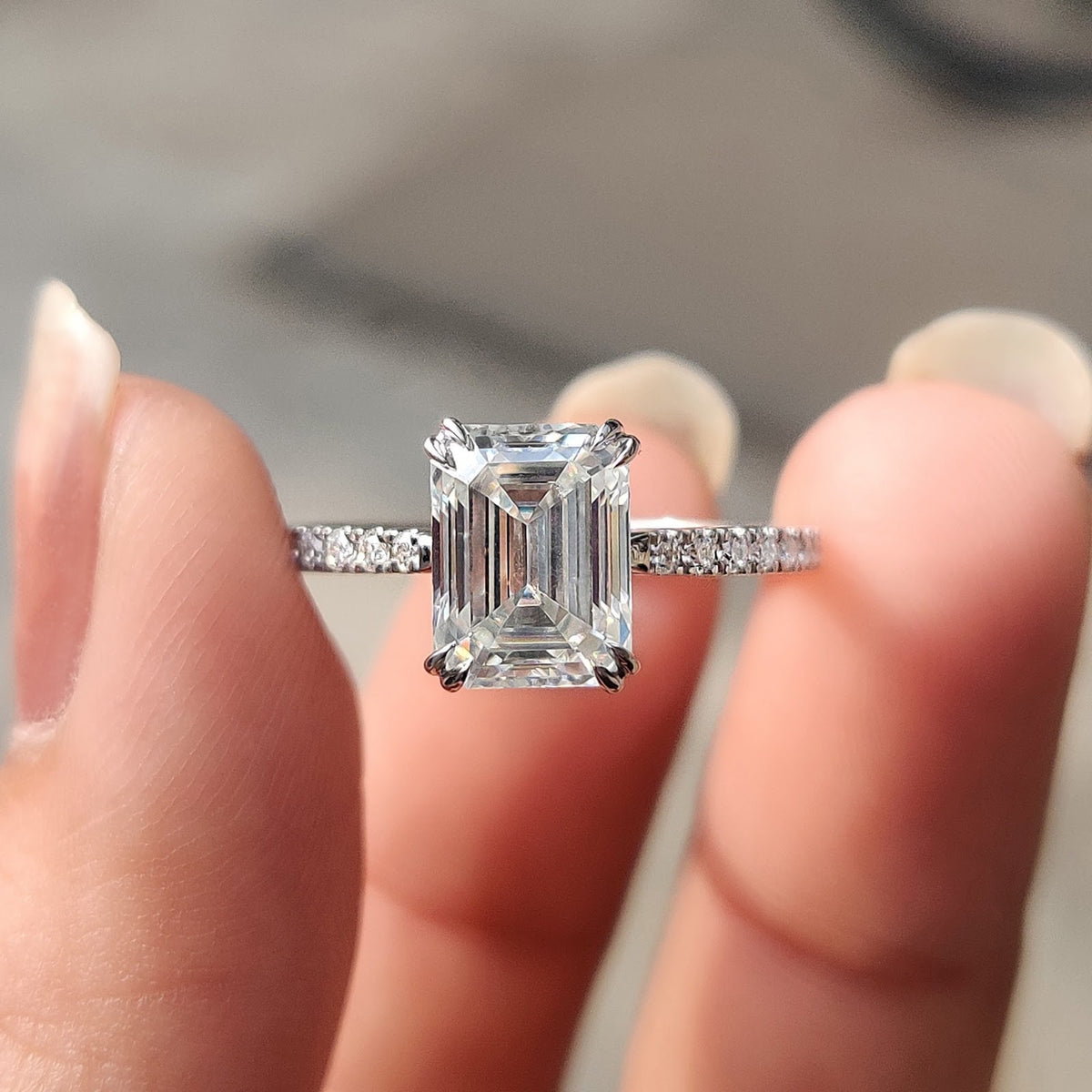 Emerald Diamond Sparkle Hidden Halo Pavé Engagement Ring