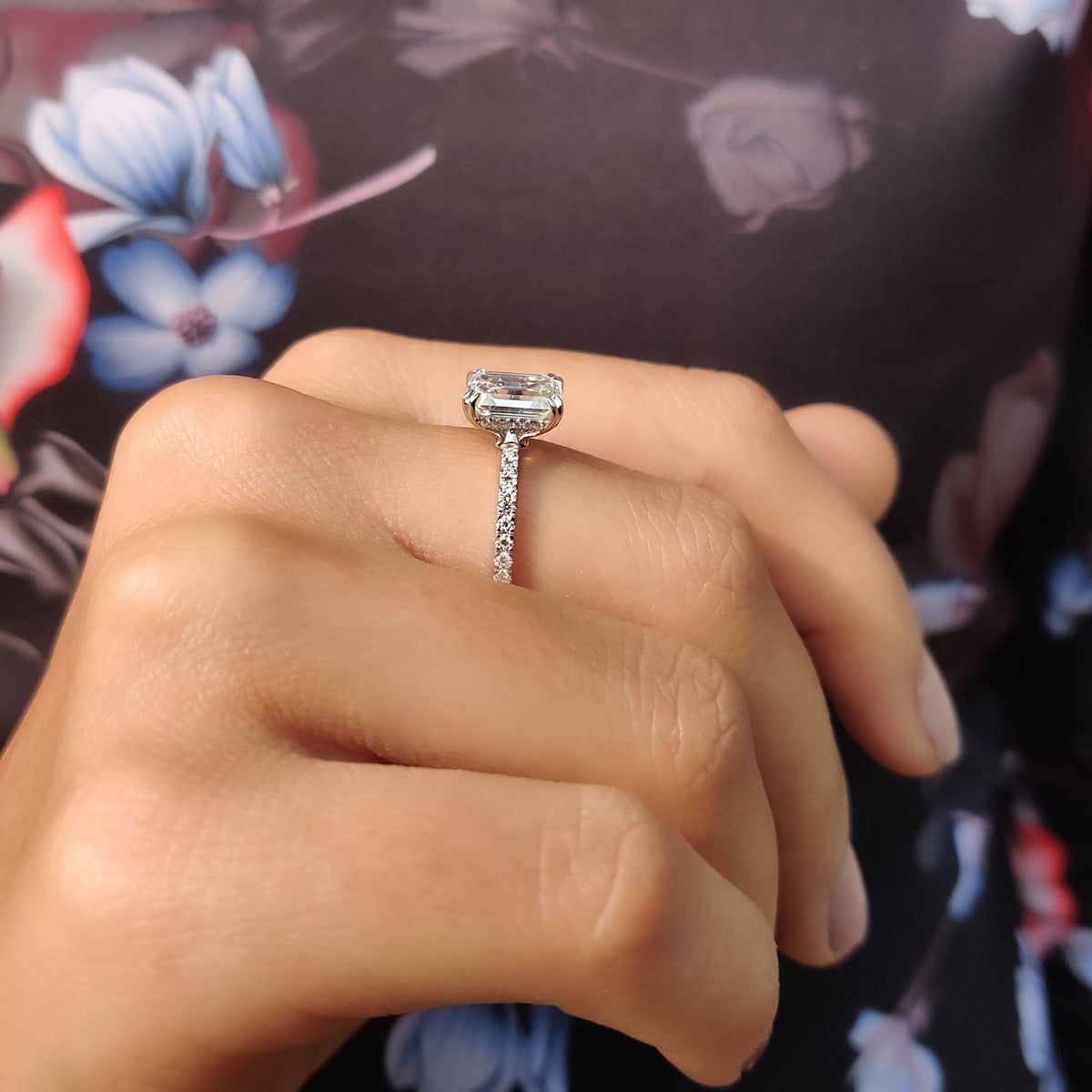 Emerald Diamond Sparkle Hidden Halo Pavé Engagement Ring