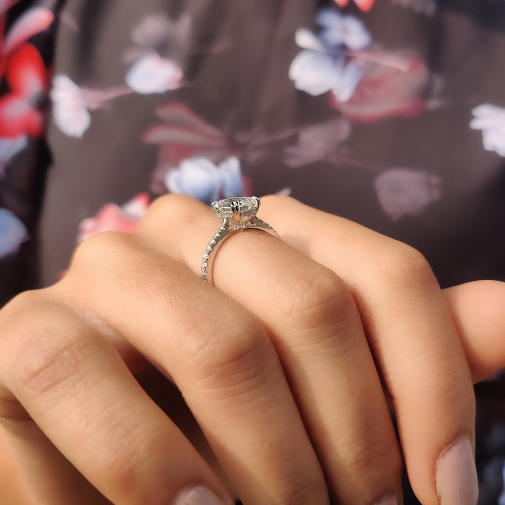 Emerald Diamond Sparkle Hidden Halo Pavé Engagement Ring
