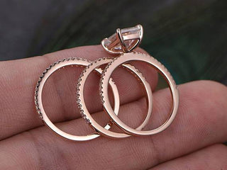1.0 CT Emerald Cut Solitaire Moissanite Bridal Ring Set - violetjewels