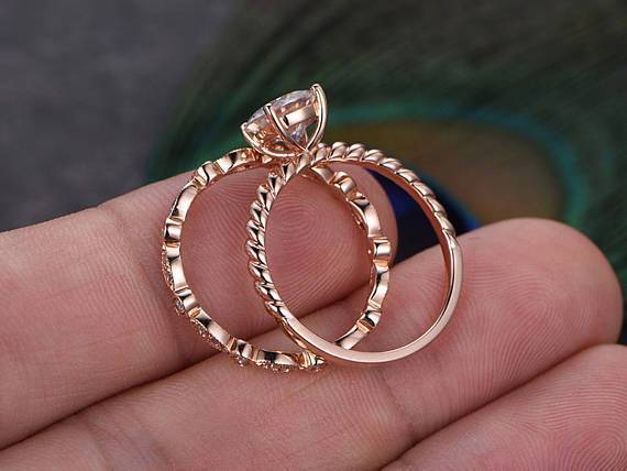 0.75 CT Round Solitaire Twisted Pave Moissanite Bridal Ring Set - violetjewels
