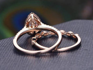 1.0 CT Pear Cut Halo Milgrain Style Moissanite Bridal Ring Set - violetjewels