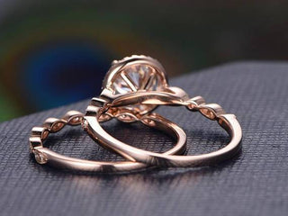 0.75 CT Round Halo Pave Moissanite Bridal Ring Set - violetjewels