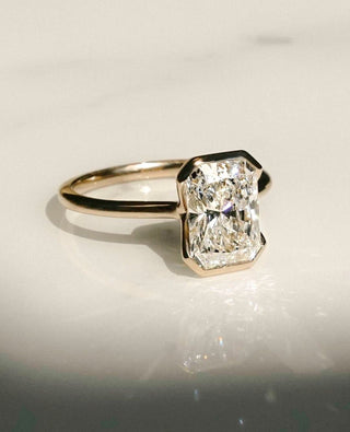 Half Bezel Ring with 1.50 CT Radiant Cut Moissanite - violetjewels