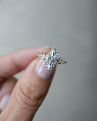 Three Stone Ring with 2.0 CT Marquise Cut Moissanite - violetjewels