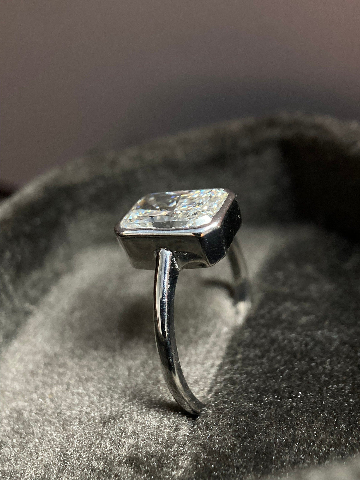 Bezel Ring with 3.0 CT Radiant Cut Moissanite - violetjewels