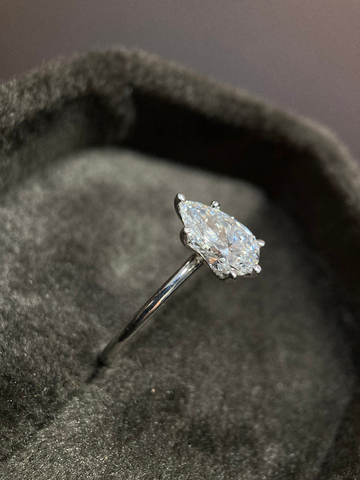 Solitaire Ring with 2.0 CT Pear Cut Moissanite - violetjewels
