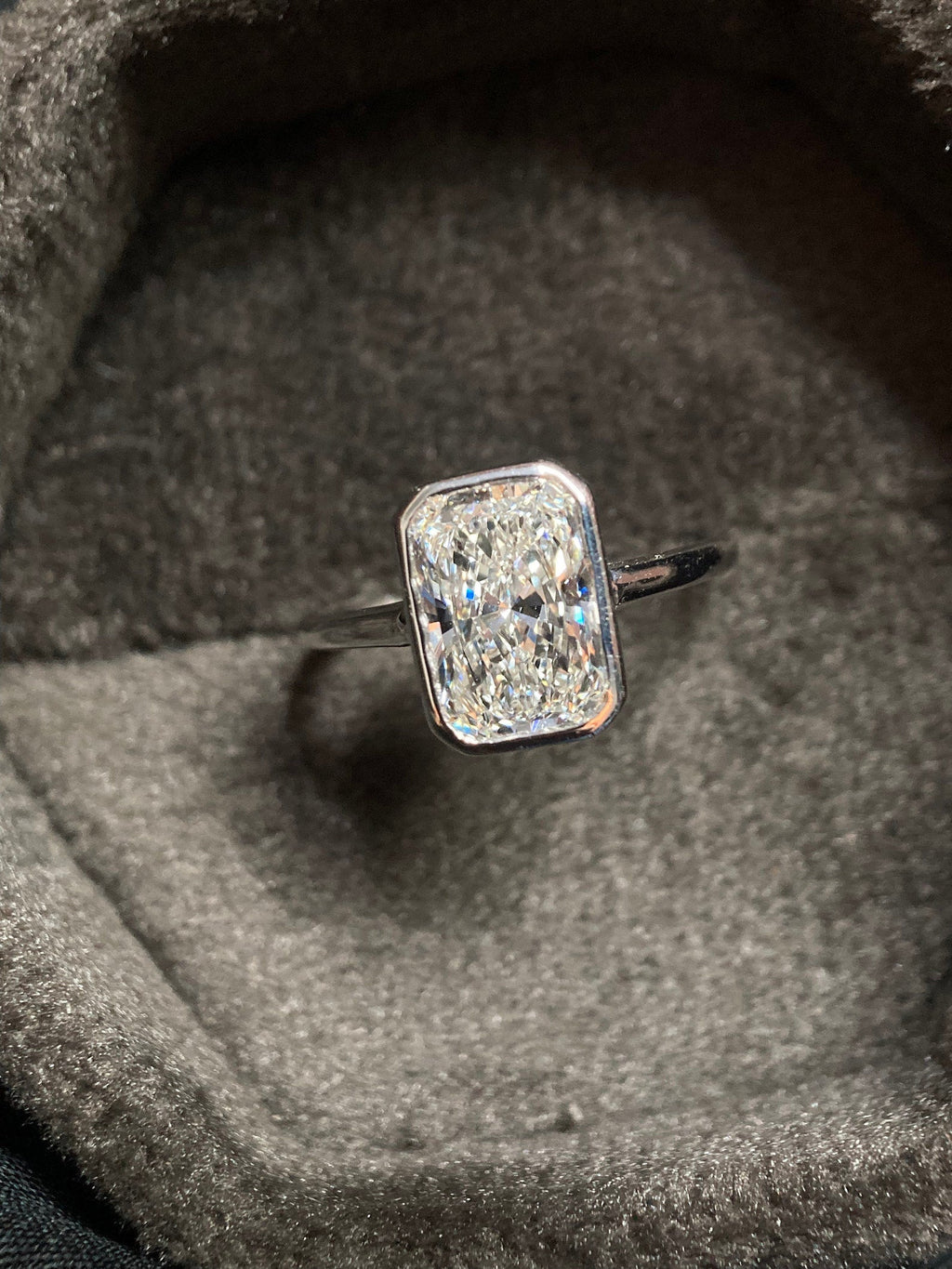 Bezel Ring with 3.0 CT Radiant Cut Moissanite - violetjewels