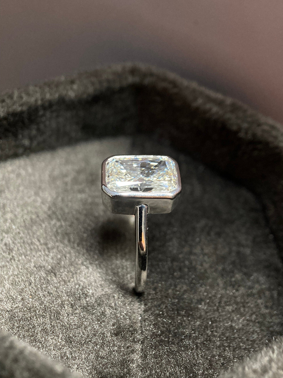 Bezel Ring with 3.0 CT Radiant Cut Moissanite - violetjewels