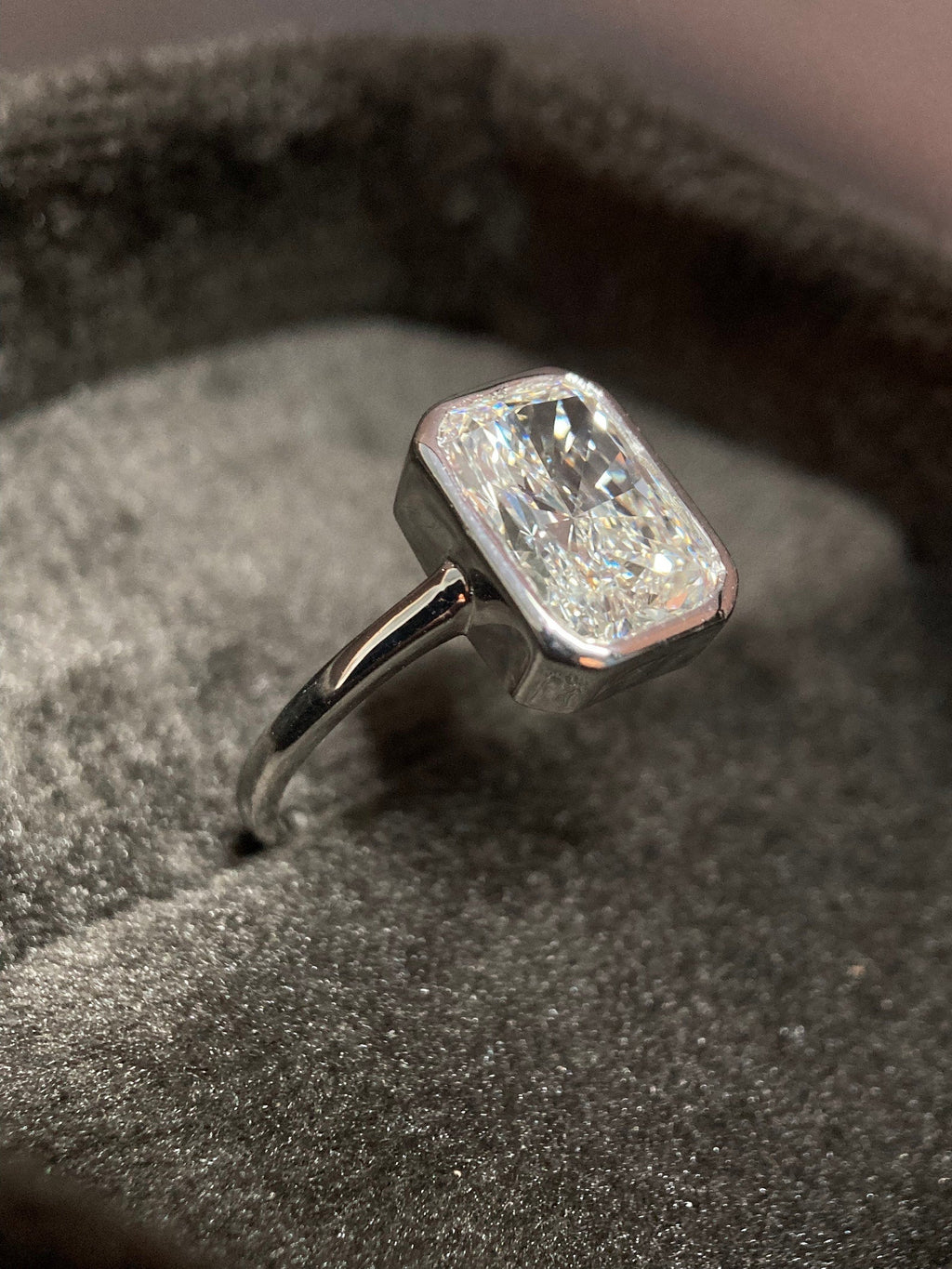 Bezel Ring with 3.0 CT Radiant Cut Moissanite - violetjewels