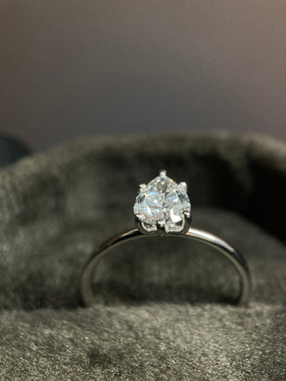 Solitaire Ring with 2.0 CT Pear Cut Moissanite - violetjewels