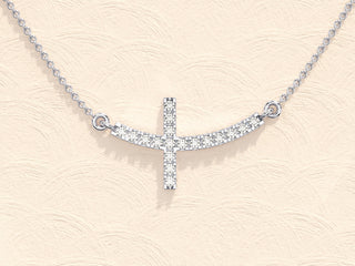 0.27 TCW Round Moissanite Diamond Sideways Cross Necklace - violetjewels