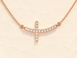 0.27 TCW Round Moissanite Diamond Sideways Cross Necklace - violetjewels