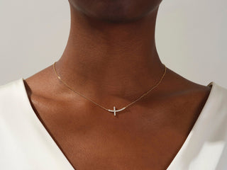 0.27 TCW Round Moissanite Diamond Sideways Cross Necklace - violetjewels