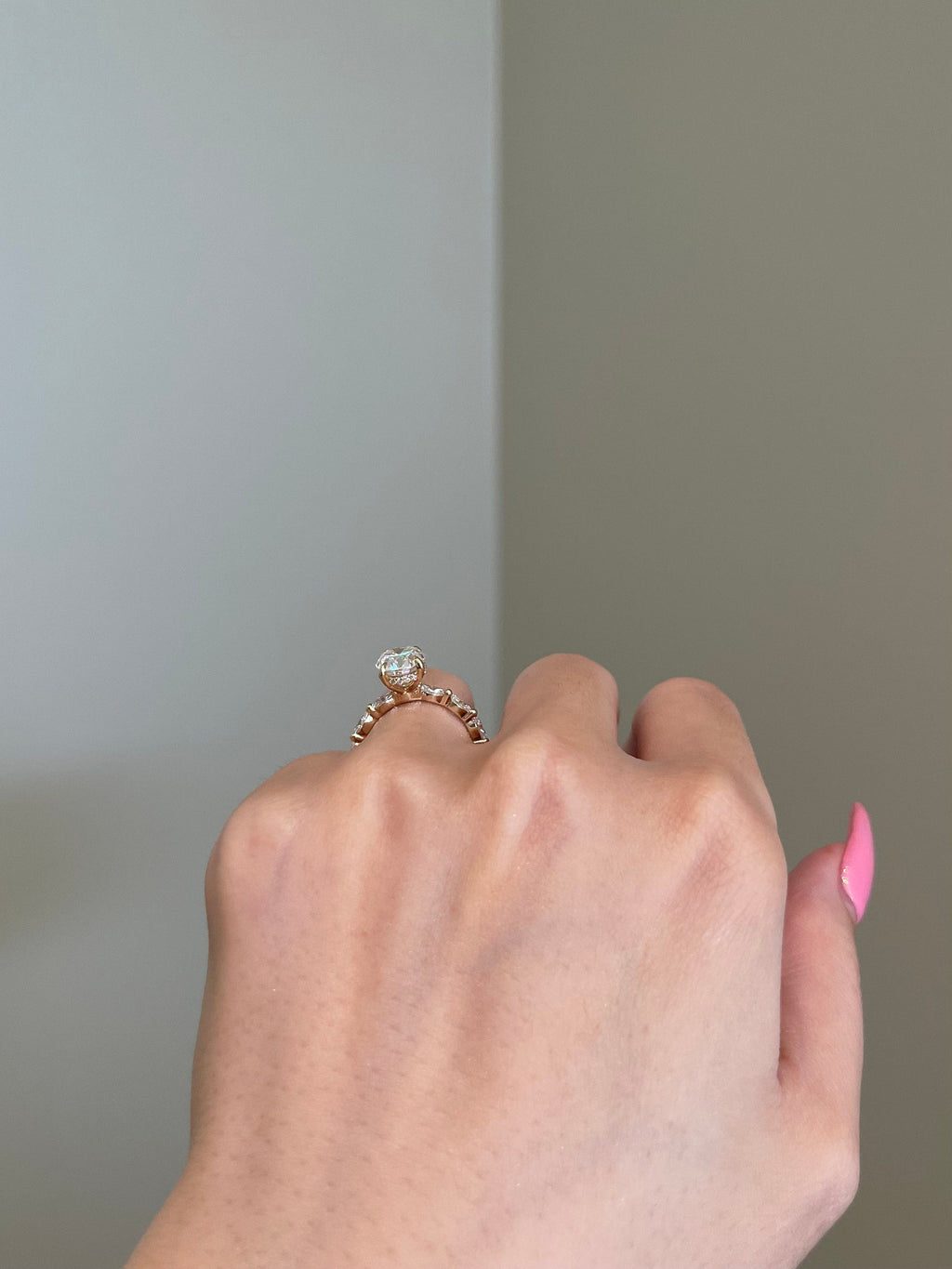 Rose- 2.0 CT Oval Hidden Halo Pave Moissanite Ring - violetjewels