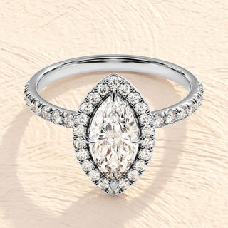 Ann- 1.0 -2.0 CT Marquise Halo Pave Moissanite Ring - violetjewels