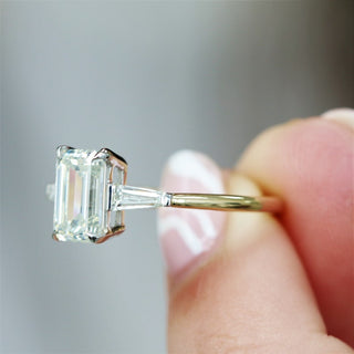 1.70 CT Emerald Three Stone F/VS1 Diamond Engagement Ring - violetjewels