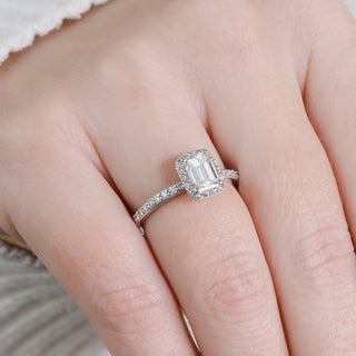 1.0 CT Emerald Halo F/VS1 Diamond Engagement Ring - violetjewels