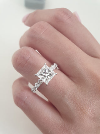 1.01 CT - 3.01 CT Princess E-VS1 Diamond Pave Engagement Ring - violetjewels