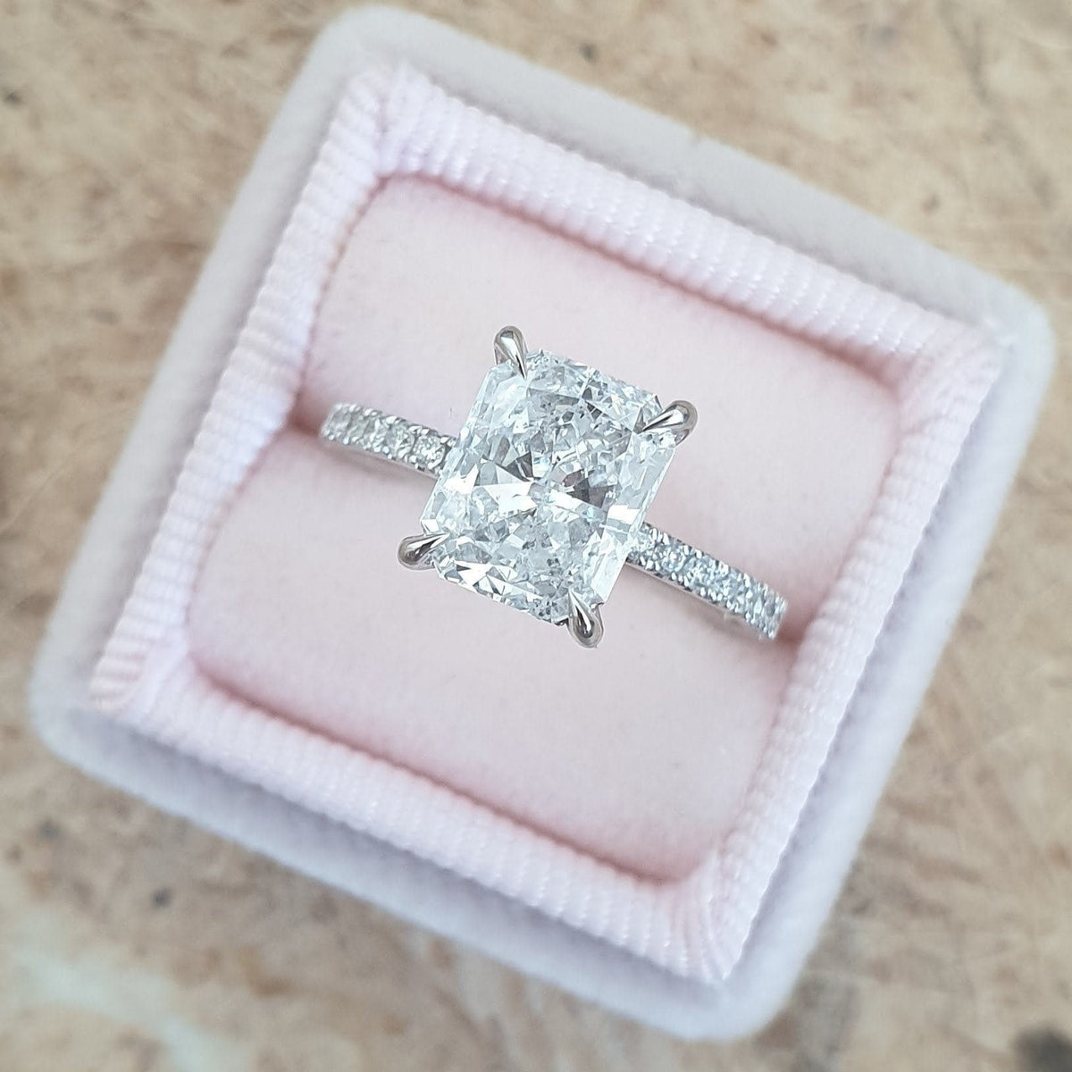 Radiant Diamond Engagement Ring with sparkling pave setting in a modern, elegant design