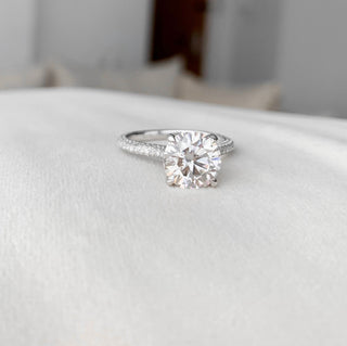 2.5 CT Round Cut Hidden Halo & Pave Setting Engagement Ring - violetjewels