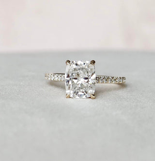 2.5 CT Cushion Hidden Halo & Pave Setting Moissanite Engagement Ring - violetjewels