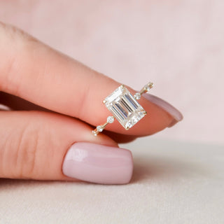 3.0 CT Emerald Cut Dainty Style Pave Moissanite Engagement Ring - violetjewels