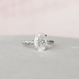 2.0 CT Oval Twisted Band & Hidden Halo Moissanite Engagement Ring - violetjewels