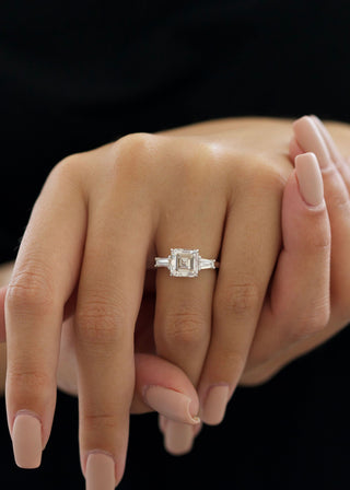 3.01ct Asscher D-VVS2 Diamond 3 Stones Engagement Ring - violetjewels