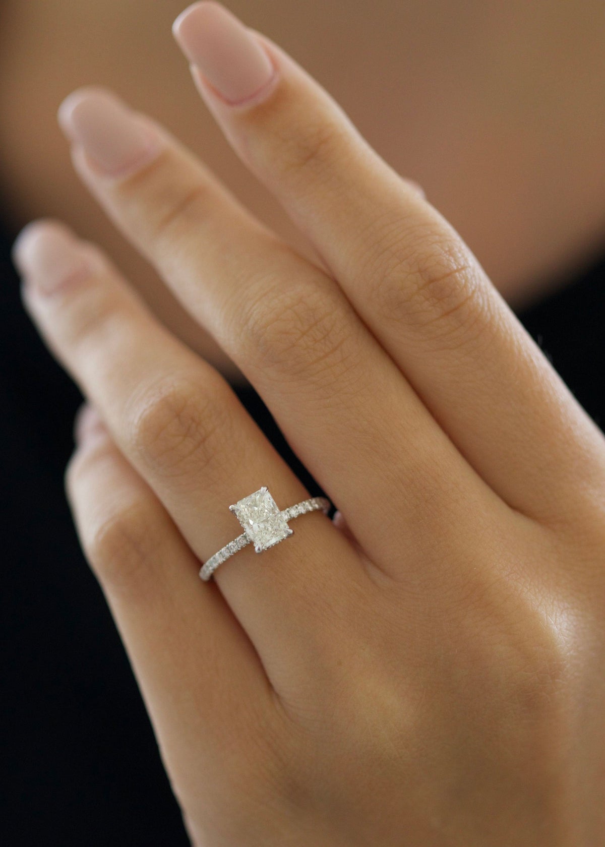 Radiant Diamond Pave Engagement Ring with radiant cut center and sparkling pave band