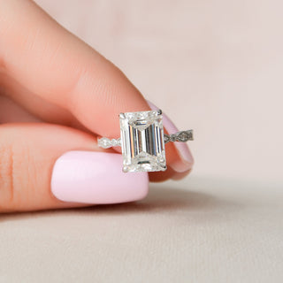 5.0 CT Emerald Milgrain Vintage Style Moissanite Engagement Ring - violetjewels
