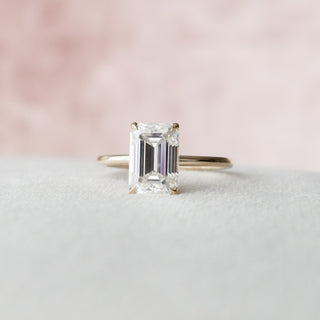 3.0 CT Emerald Cut Solitaire & Hidden Halo Moissanite Engagement Ring - violetjewels