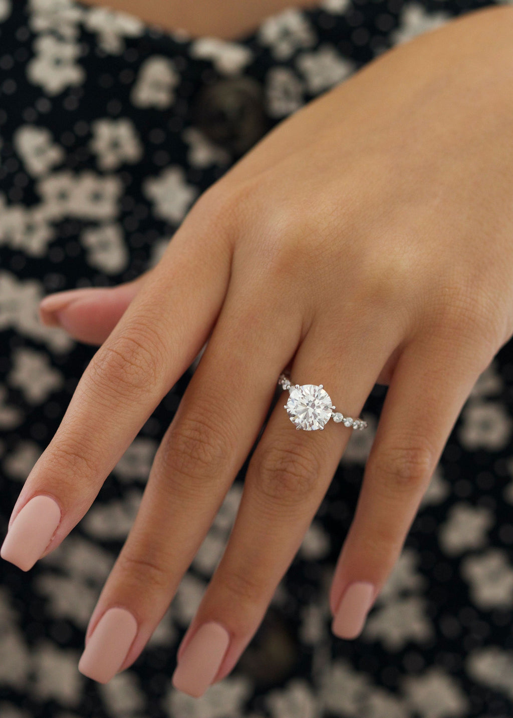 Round Diamond Pave Engagement Ring featuring brilliant round cut and elegant pave band