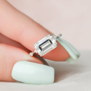 3.0 CT Emerald Cut Solitaire & Dainty Pave Moissanite Engagement Ring - violetjewels