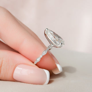 4.5 CT Pear Milgrain Pave Vintage Style Moissanite Engagement Ring - violetjewels