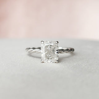 2.0 CT Cushion Twisted Band & Hidden Halo Moissanite Engagement Ring - violetjewels