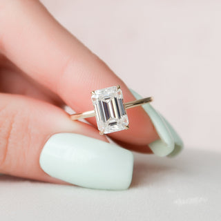3.0 CT Emerald Cut Solitaire & Hidden Halo Moissanite Engagement Ring - violetjewels