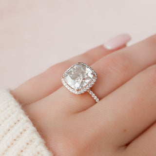5.0 CT Cushion Halo & Pave Moissanite Engagement Ring - violetjewels