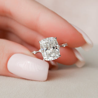 5.0 CT Cushion Solitaire & Dainty Pave Moissanite Engagement Ring - violetjewels