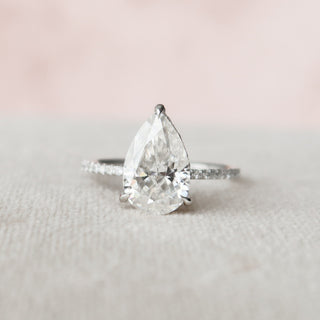 2.5 CT Pear Cut Hidden Halo & Pave Moissanite Engagement Ring - violetjewels