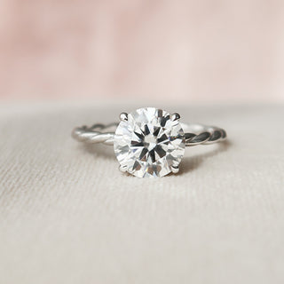 2.5 CT Round Cut Solitaire & Twisted Band Moissanite Engagement Ring - violetjewels