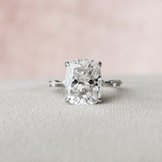 5.0 CT Cushion Solitaire & Dainty Pave Moissanite Engagement Ring - violetjewels